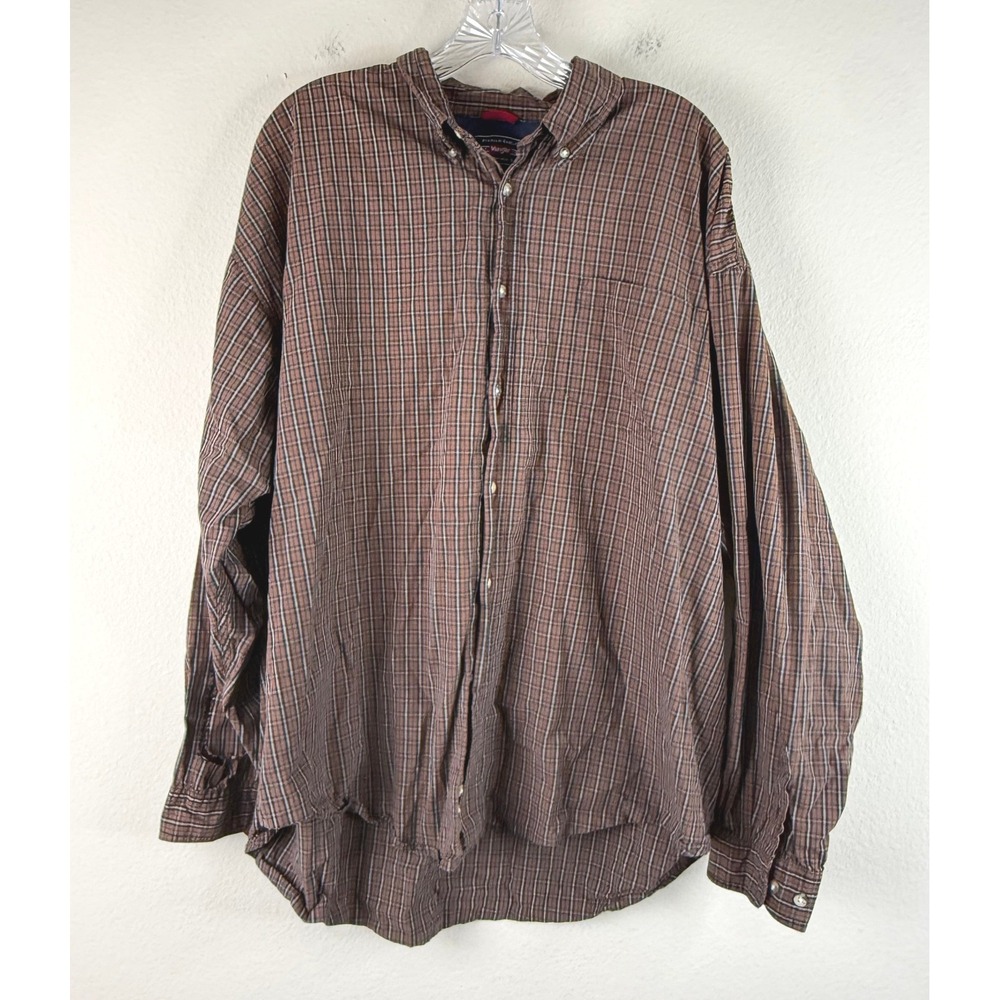 Wrangler Button Down Shirt Mens 3XL Brown Plaid Long Sleeve Cotton Casual Rugged
